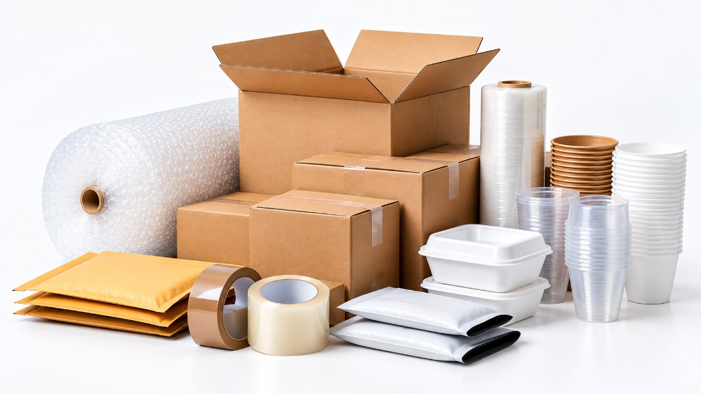 Caixas, plástico-bolha, fitas, envelopes e descartáveis