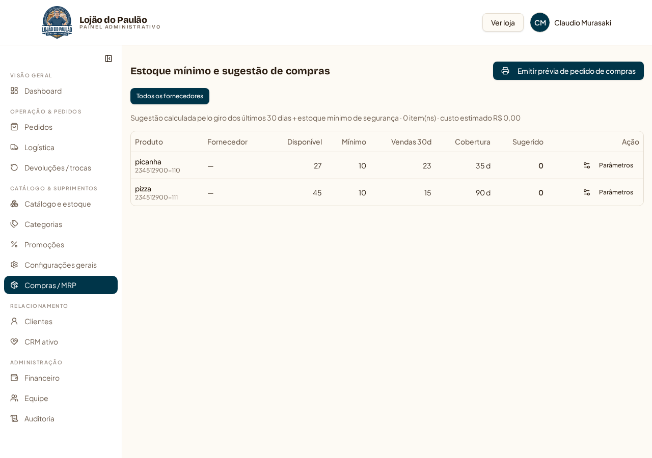Compras / MRP (/admin?tab=compras)